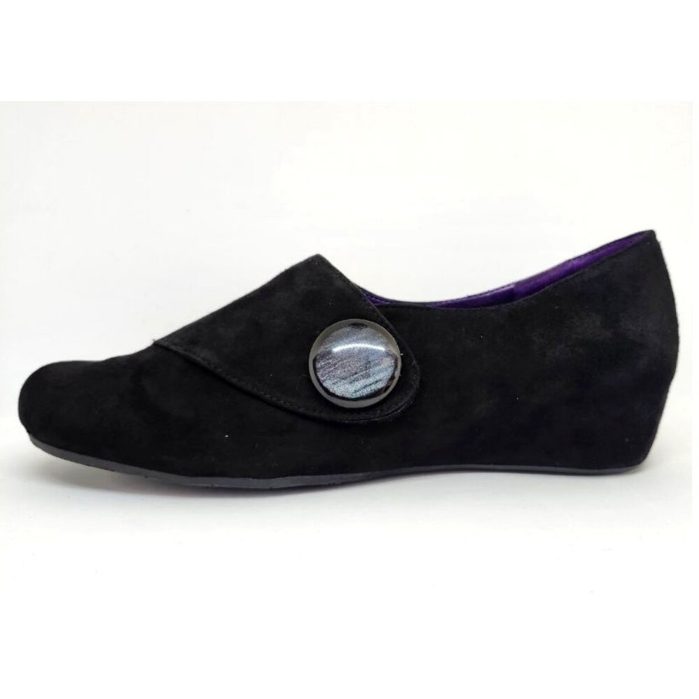 Vaneli Women's Black Suede Wedge Slip On Shoe With Velcro Strap Size 10